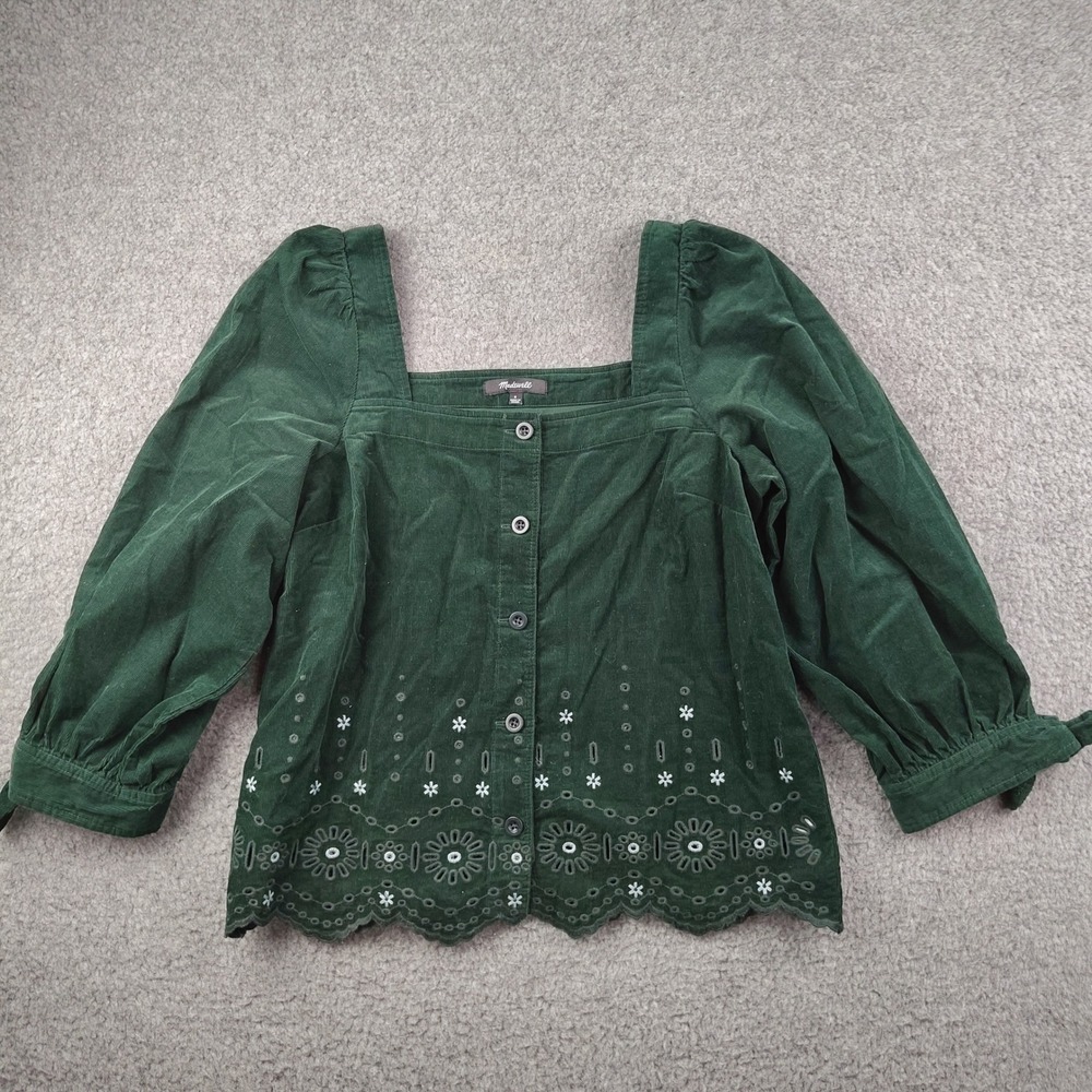 Madewell Button Up Shirt Sz Small Corduroy Eyelet Green Cotton Cottagecore EUC